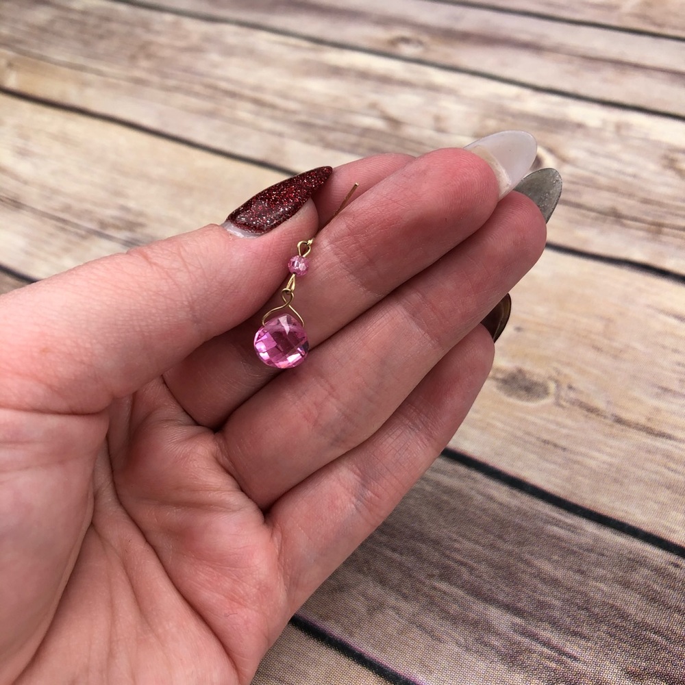 Handmade Pink Rhinestone Earrings - Picture 4 of 4